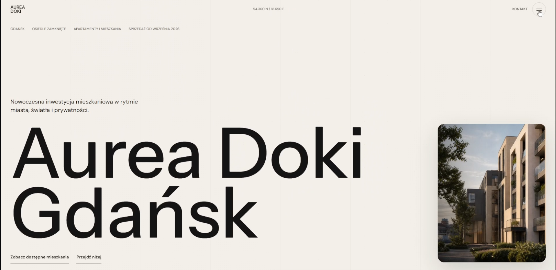 Widok otwarcia strony Aurea Doki